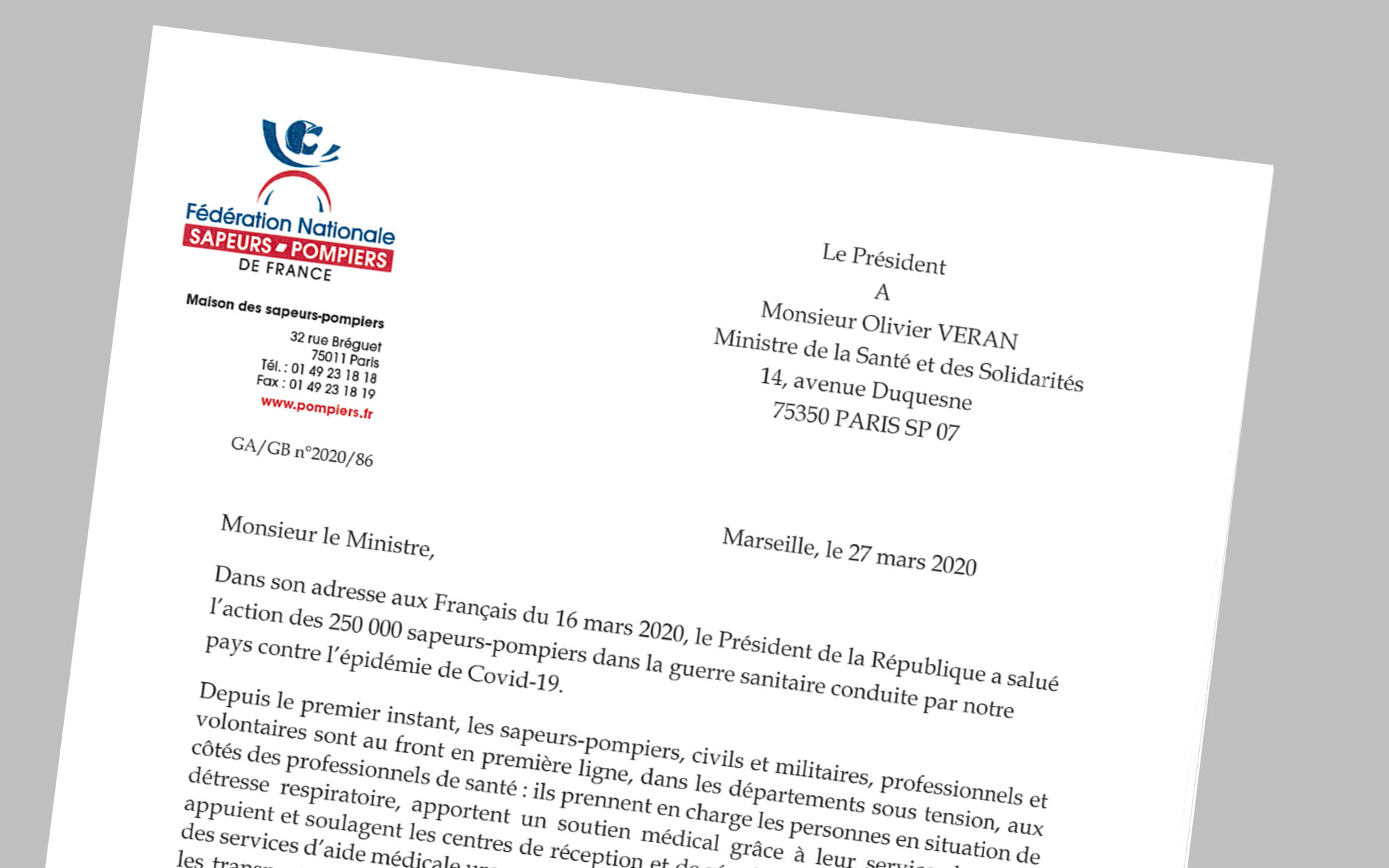 Covid-19 Courrier au ministre de la santé et des solidarités