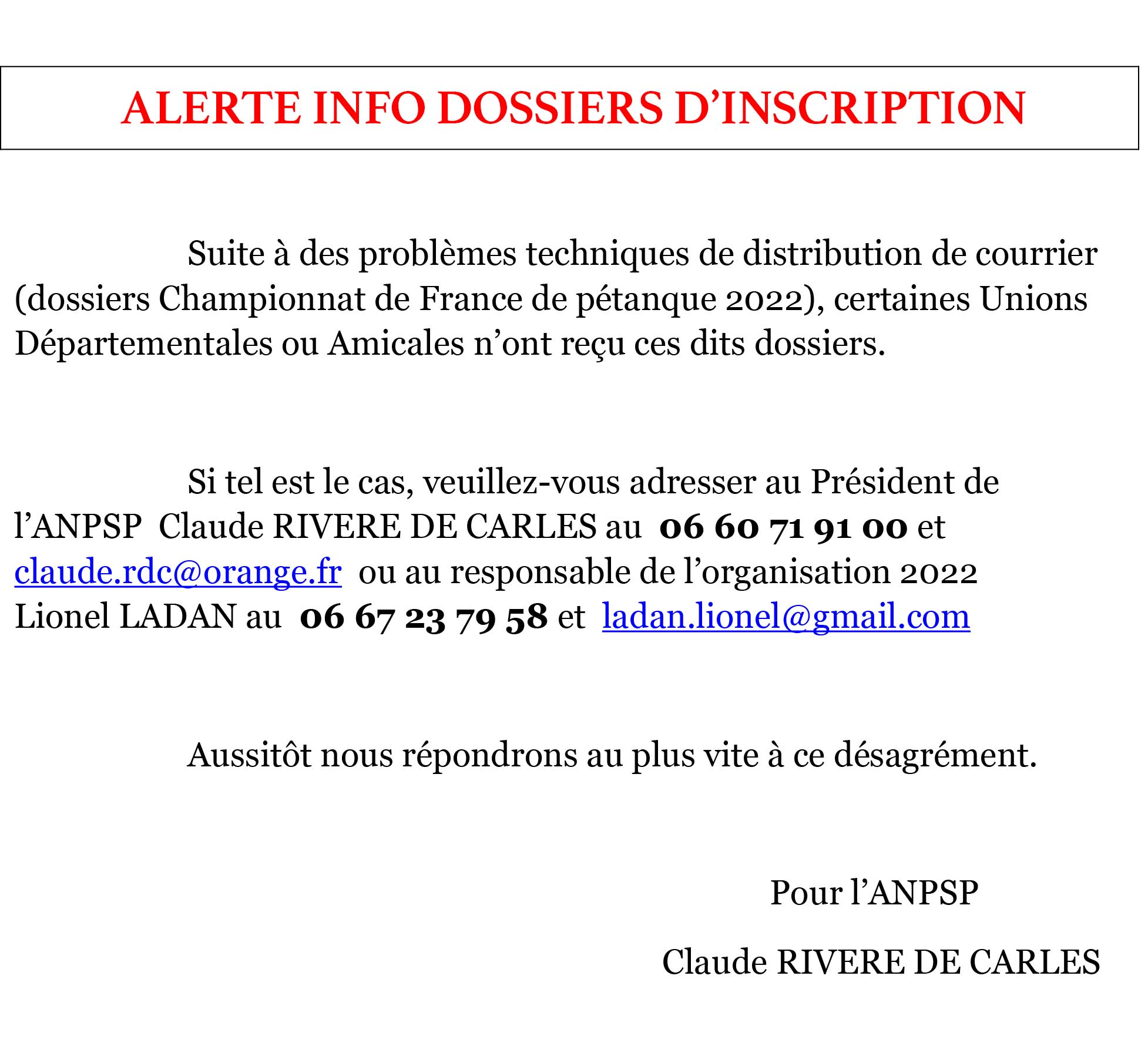 Alerte Info dossiers d’inscriptions