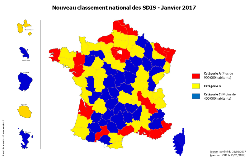 Cartographe du nouveau classement des SDIS (Janvier 2017)