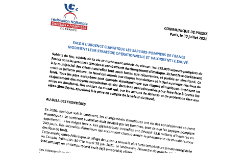 FACE À L’URGENCE CLIMATIQUE LES SAPEURS-POMPIERS DE FRANCE MODIFIENT LEUR STRATÉGIE OPÉRATIONNELLE ET VALORISENT LE SAUVÉ