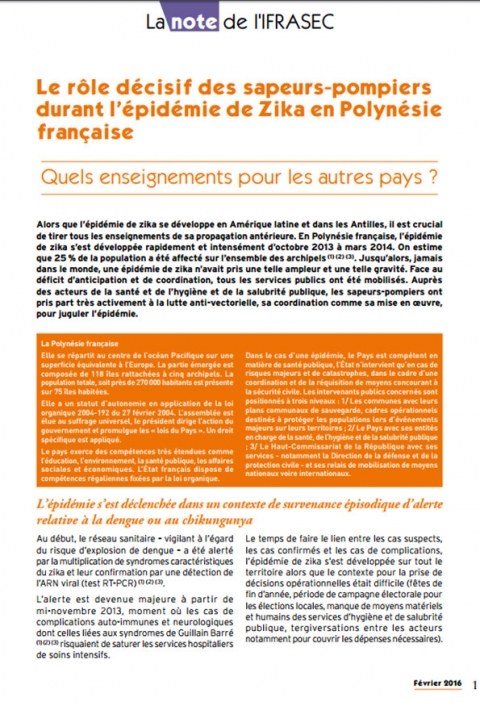 Note IFRASEC: Epidémie de Zika en Polynésie française