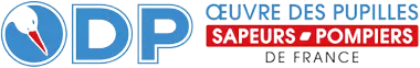 Le logo de l'Œuvre des Pupilles Orphelins de Sapeurs-Pompiers (ODP). Il est composé des lettres stylisées 